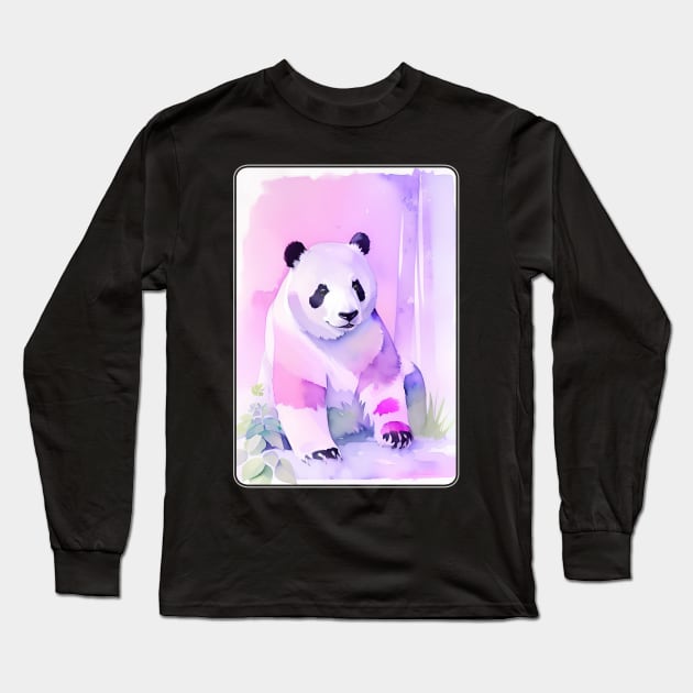 Panda Watercolor Portrait 2 Long Sleeve T-Shirt by Hilltop Pixel